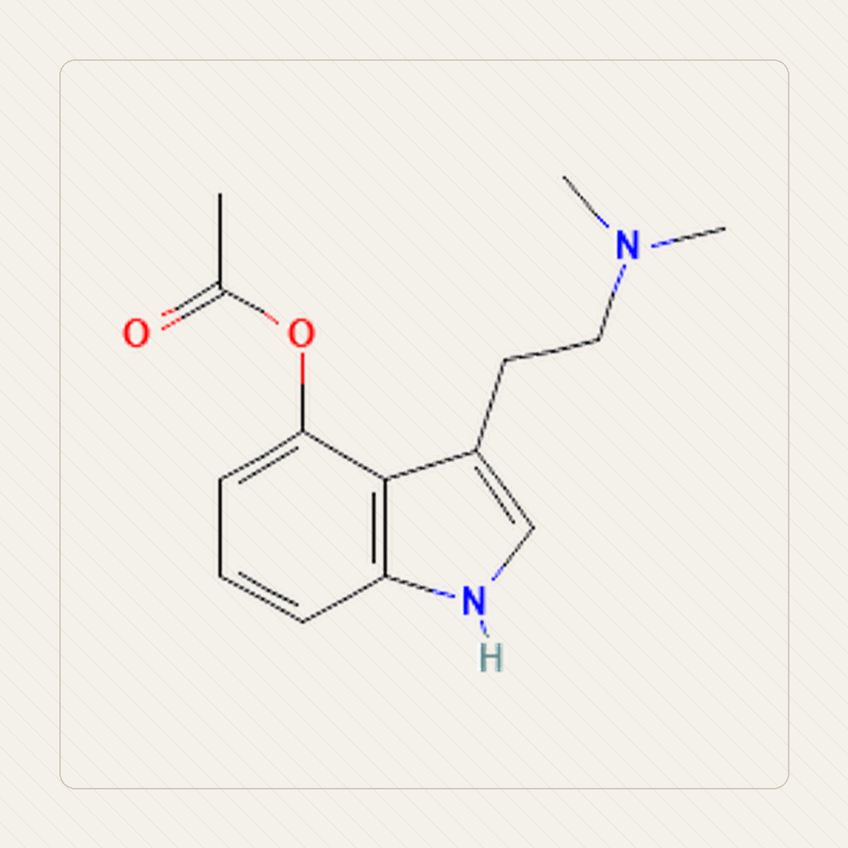 4-AcO-DMT O-acetylo-psylocyna, illustration pédagogique de la structure moléculaire