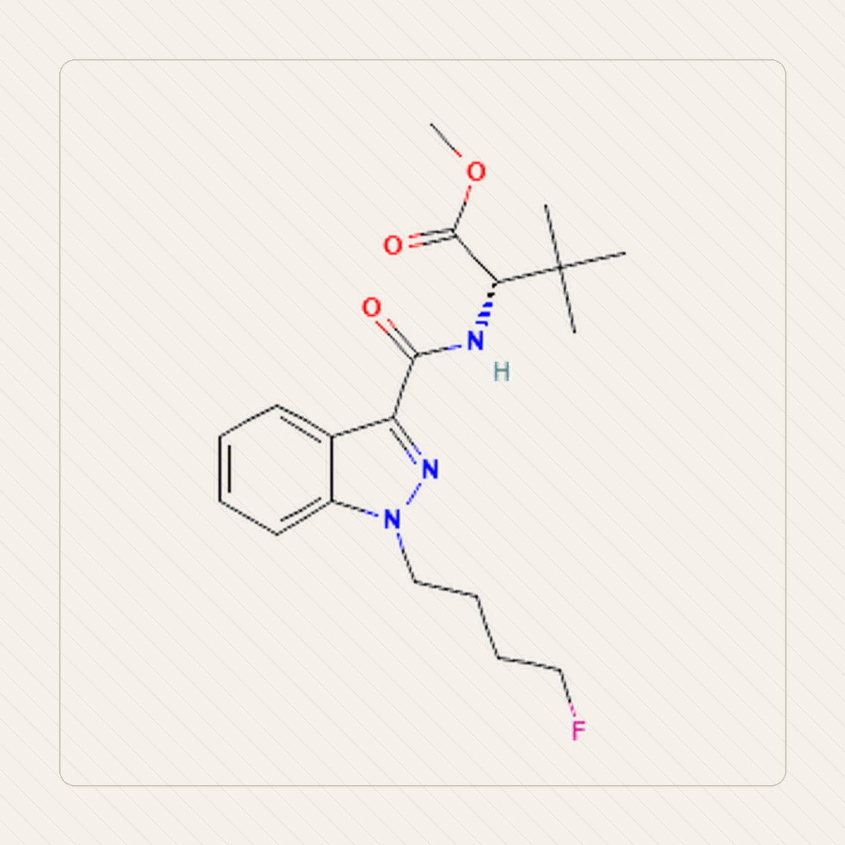 4F-MDMB-BINACA 4F-MDMB-BUTINACA, illustration pédagogique de la structure moléculaire