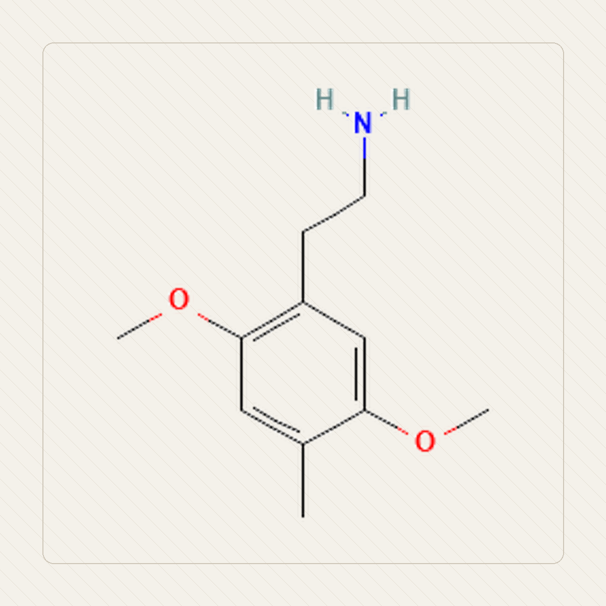 2C-D 2,5-dimetoksy-4-metylofenetyloamina, illustration pédagogique de la structure moléculaire