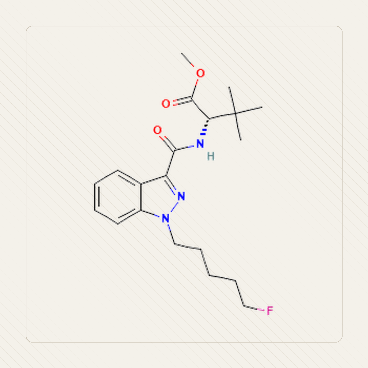 5F-MDMB-PINACA 5F-ADB, illustration pédagogique de la structure moléculaire
