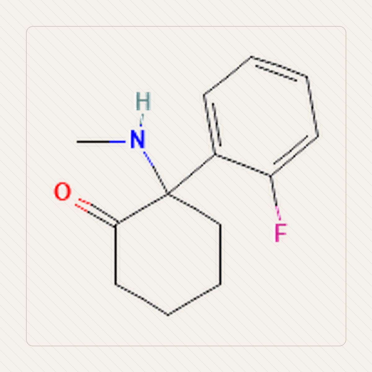 2-FDCK 2-fluorodeschloroketamina, illustration pédagogique de la structure moléculaire