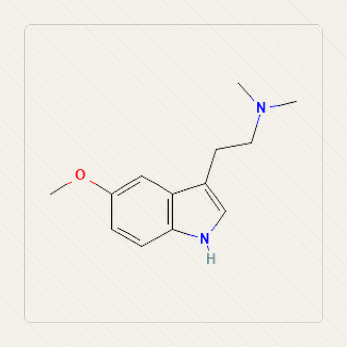 5-MeO-DMT O-metylobufotenina, illustration pédagogique de la structure moléculaire